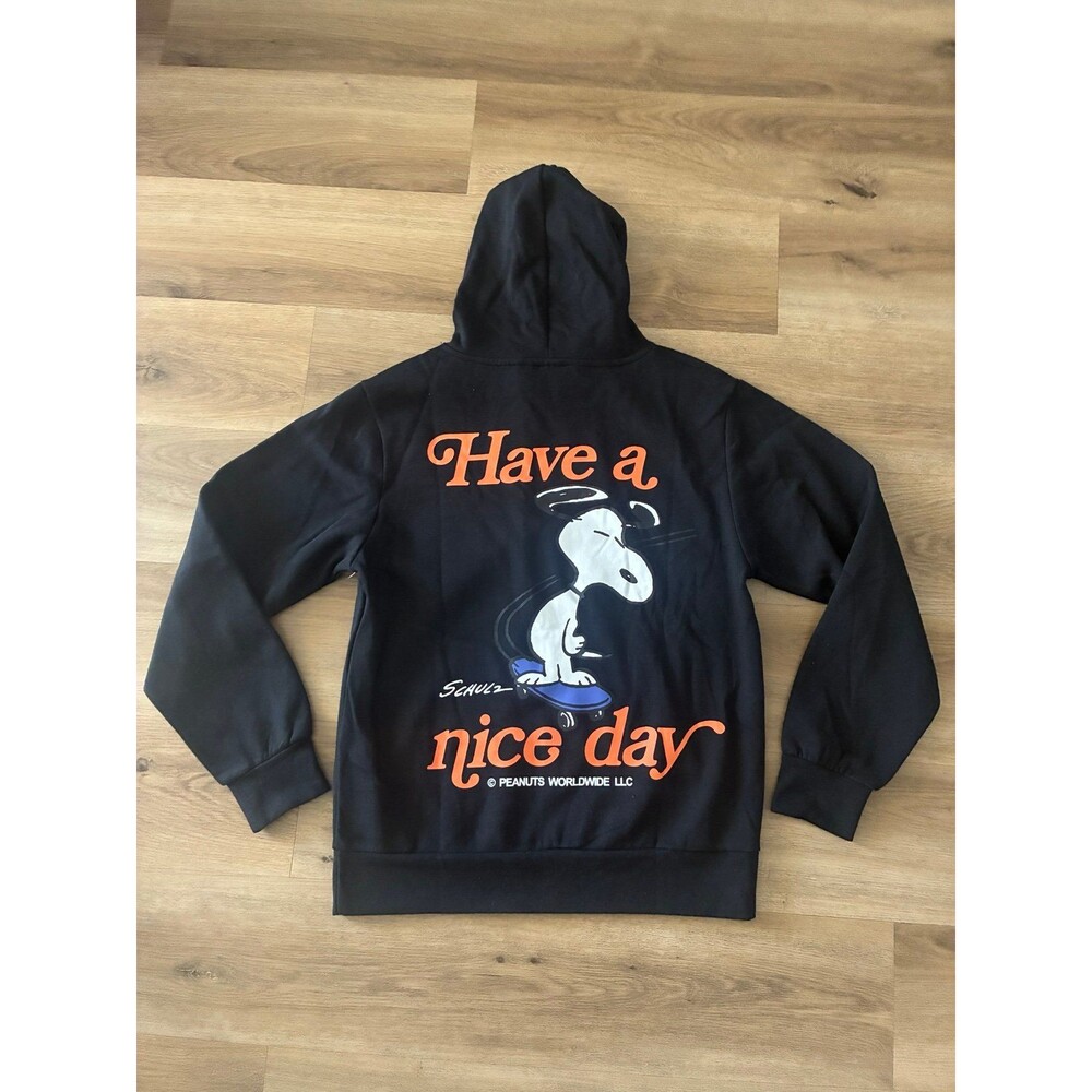 Neff x Peanuts Snoopy Skateboard Have a Nice Day Black Pullover Hoodie NWT